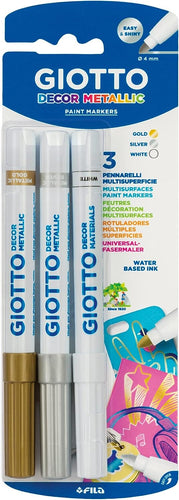 Giotto Decor Metallic 3 Pack, White, Gold & Silver, The Bubble Room Toy Store Dublin