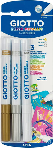 Giotto Decor Metallic 3 Pack, White, Gold & Silver, The Bubble Room Toy Store Dublin