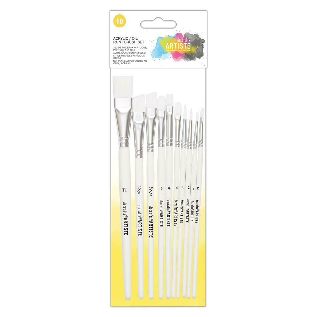 Docrafts Artiste Acrylic & Oil Paint Brush Set of 10 Flat Round The Bubble Room toy Store Dublin