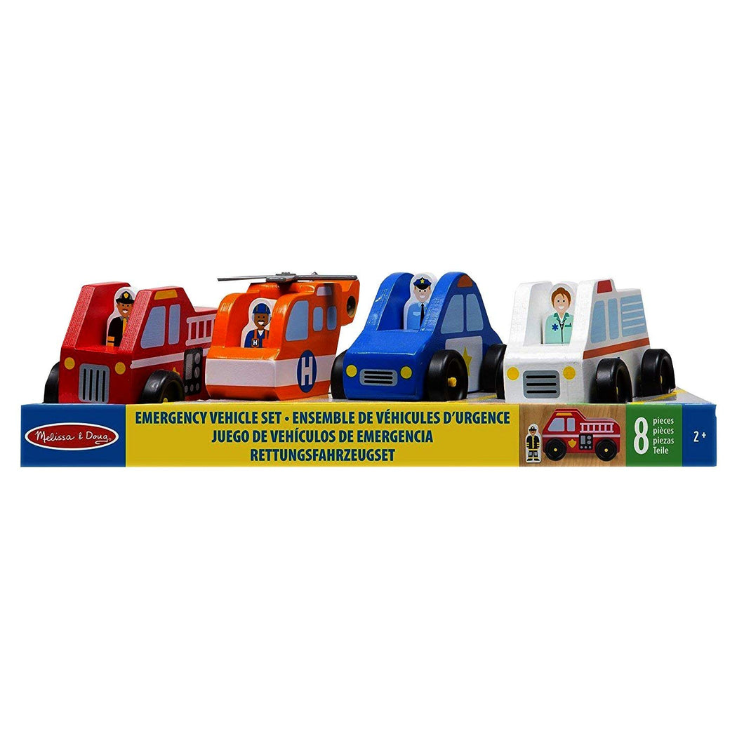 Melissa & Doug Emergency Vehicle Wooden Play Set With 4 Vehicles, 4 Play Figures The Bubble Room Toy store Dublin